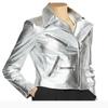 Noora Women's Silver Metallic Leather Biker Jacket Motorcycle Biker Jacket