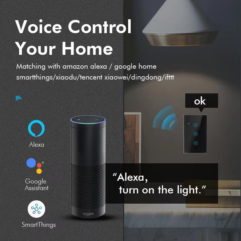 1 Gang Wi-Fi Smart Wall Light Switch Touch Panel Smart Life Glass PC Panel Alexa Google Home Apple Siri Voice Control No Neutral