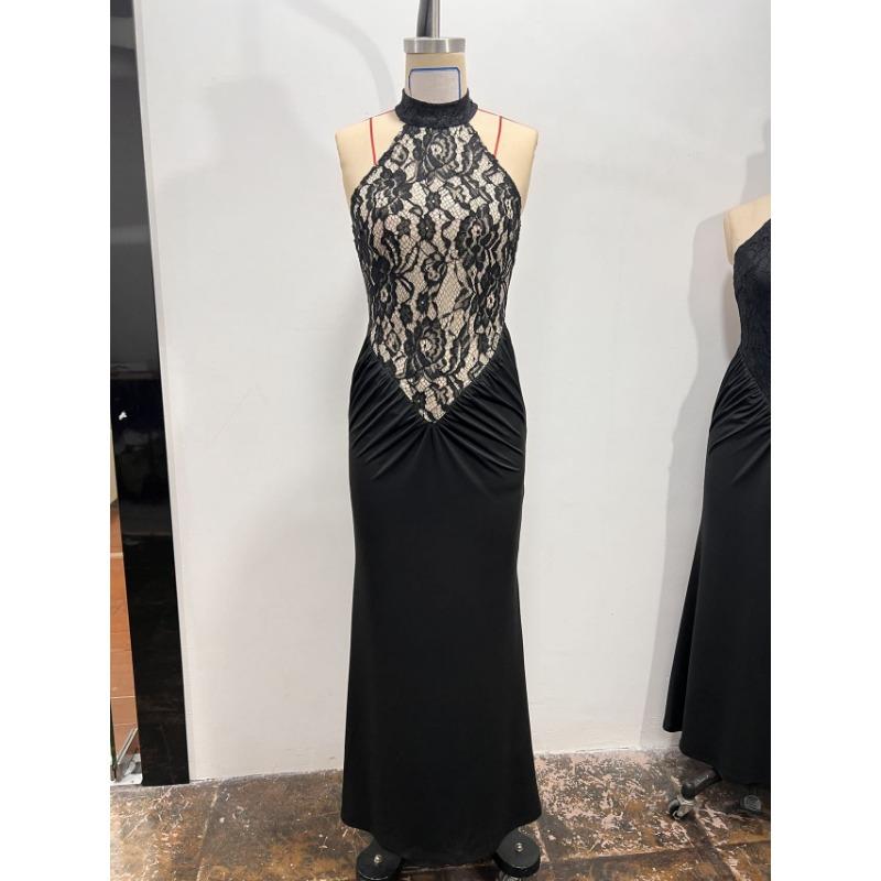 Womens Black Sexy Hollow Out Slim Fit Backless Halter Long Party Dress