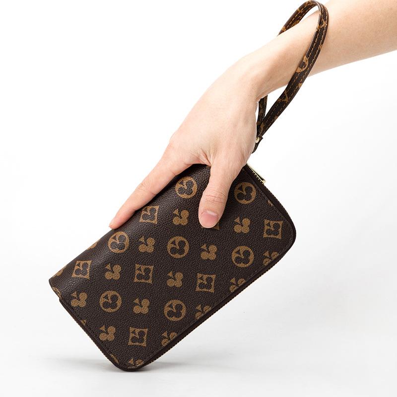 

Новая женская модная сумка-клатч с принтом, сумка-клатч на двойной молнии, мужская сумка, универсальный длинный кошелек темно-коричневого