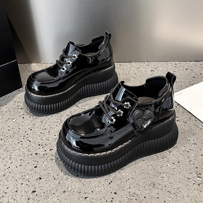 Platform loafers women's 2025 spring new British style small leather shoes inner height increase women's shoes muffin bottom slope heel single shoes