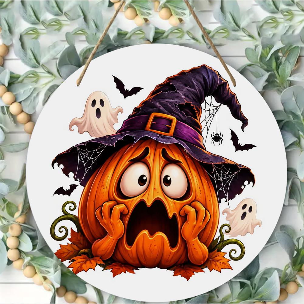 Spooky pumpkin print natural wood plaque Round Wooden Hanging Plaque home wall decor party supplies festive Halloween interior ornament