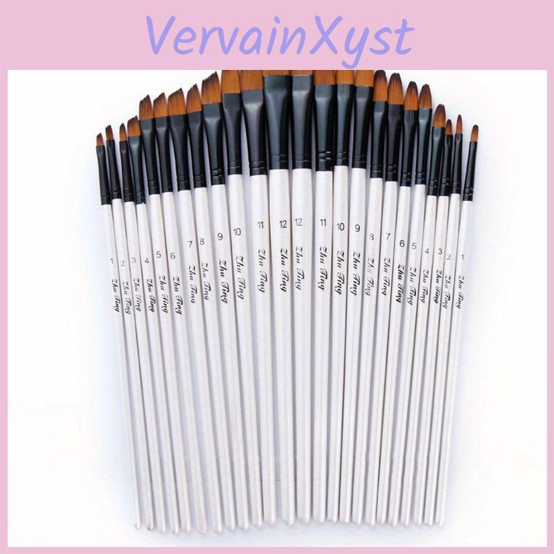 Wooden Nylon Pcsset Hair 12 Handle Watercolor Paint Brush Pen Set Learning Diy Oil Acrylic Painting Art Paint Brushes Supplies