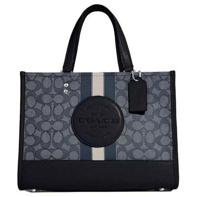 Coach Dempsey 30 Gestreiftes Buchstabenlogo-Print Stoff- und Ledertragetasche Damen-Tragetaschen Mitternachtsblau C8448-SVVGD