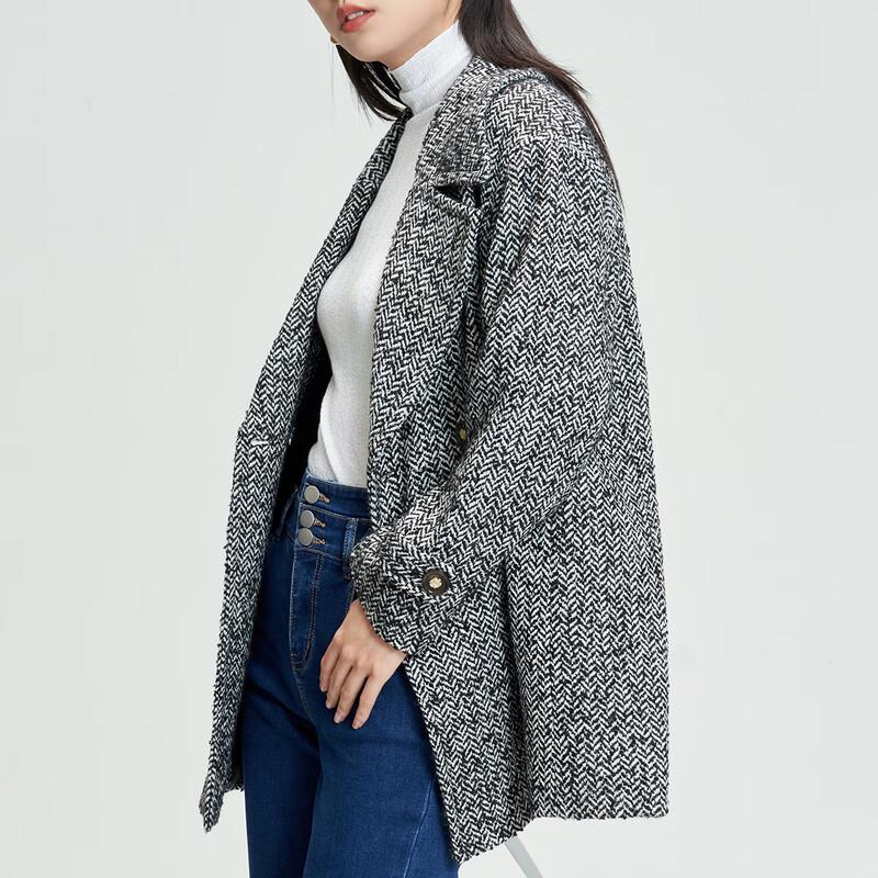 She Tu Women's Mid-Length Double-Breasted Wool Blend Coat