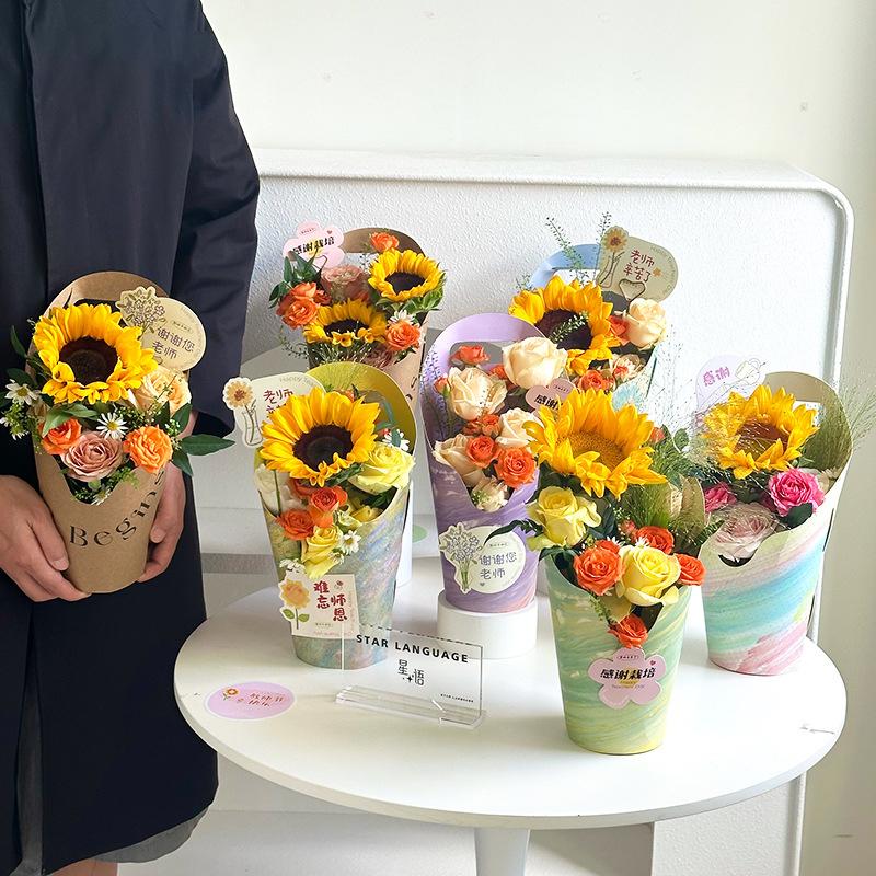 5 Piezas Caja de Flores Impermeable Bolso para Ramo Grueso Caja de Embalaje para Flores Bolso de Papel Kraft Resistente a los Arañazos Para Fiesta Festival