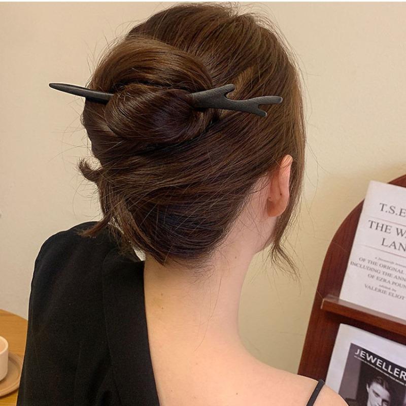 Traditionelle schwarze Haarstäbe aus Holz im chinesischen Stil, Haarnadeln, geschnitzte Haargabel aus Holz, Vintage-Essstäbchen, Kopfbedeckung für Frauen, Schmuck