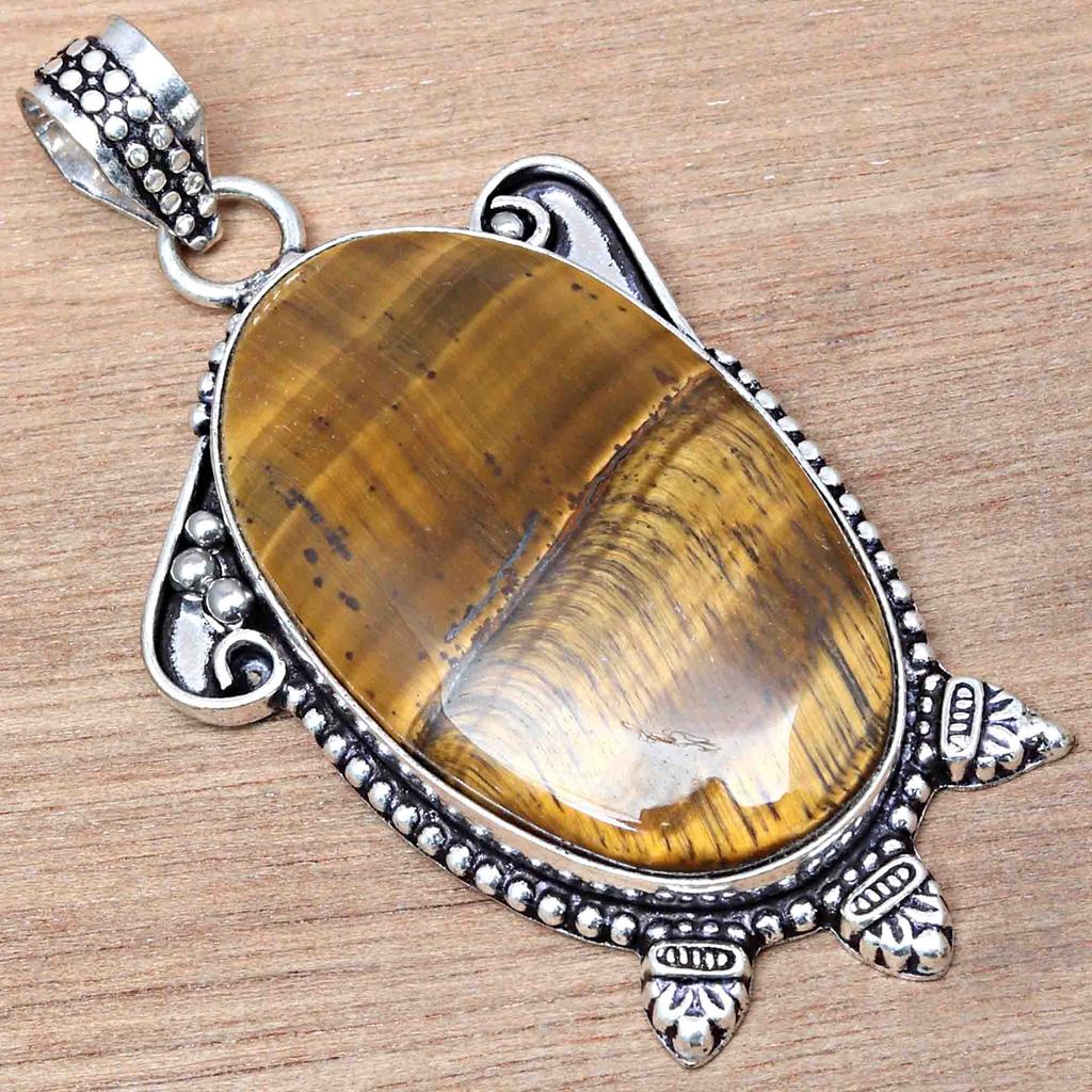 Pendant Tiger's Eye Gemstone Handicraft Valentine'Day Silver Jewelry 1.75"