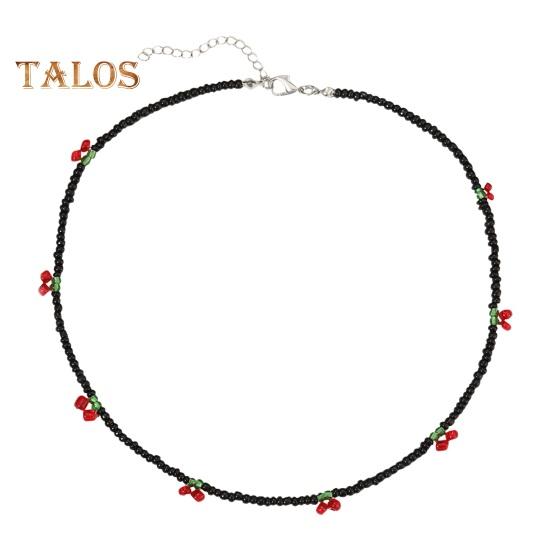 

Женское колье-колье в богемном стиле, вишневый декор, маленькие бусины, короткое ожерелье, яркое цветное ожерелье с регулируемой длиной чёрный