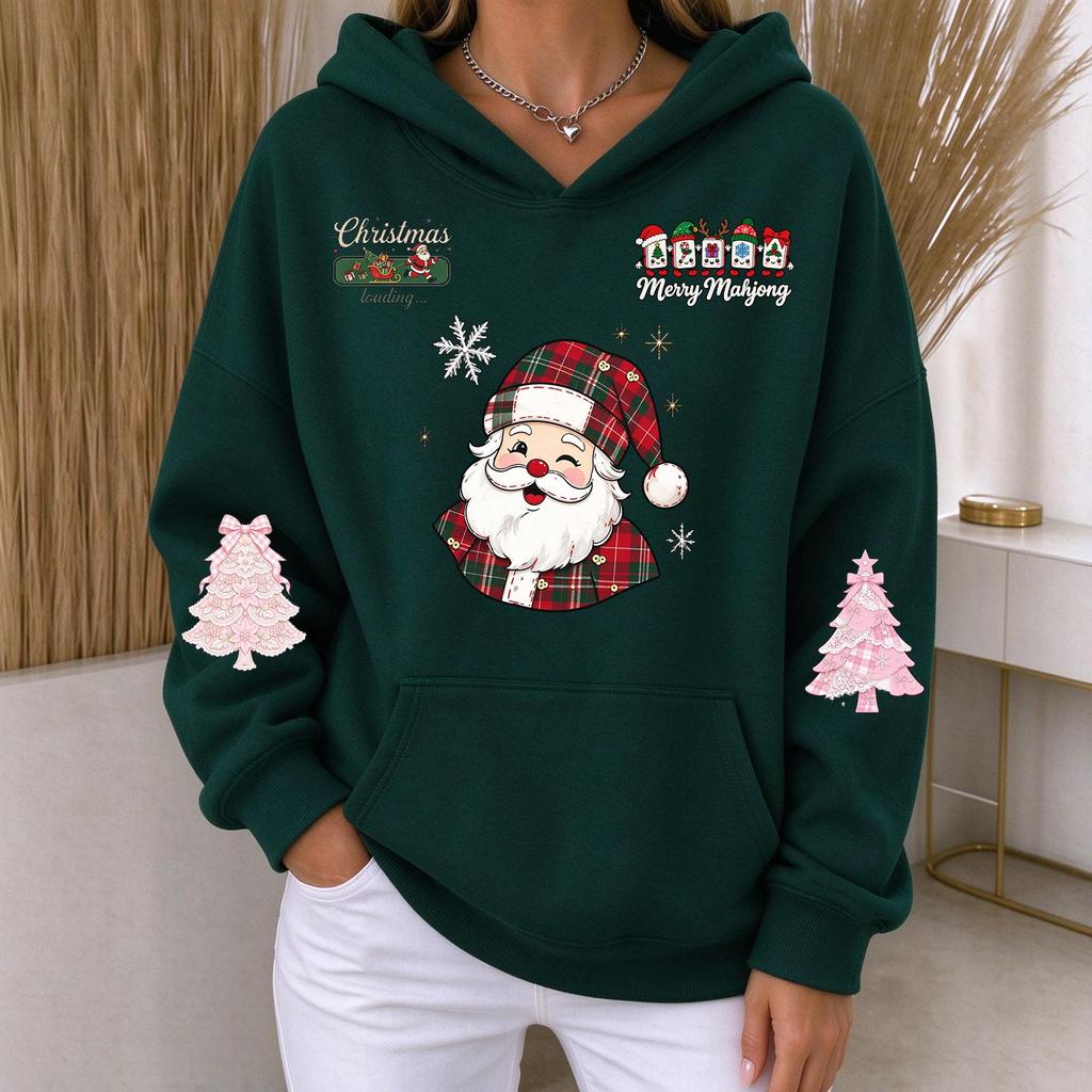 Women's Casual Christmas Print Long Sleeve Hoodie Pullover Sweatshirt for Everyday Wear