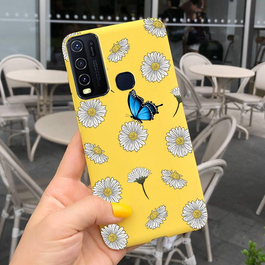 Fashion Cute Flower Milk Silicone Case For Vivo Y30 1938 Y50 1935 Black Soft TPU Phone Cover For Vivo Y 30 50 Y30 2020 Back Case