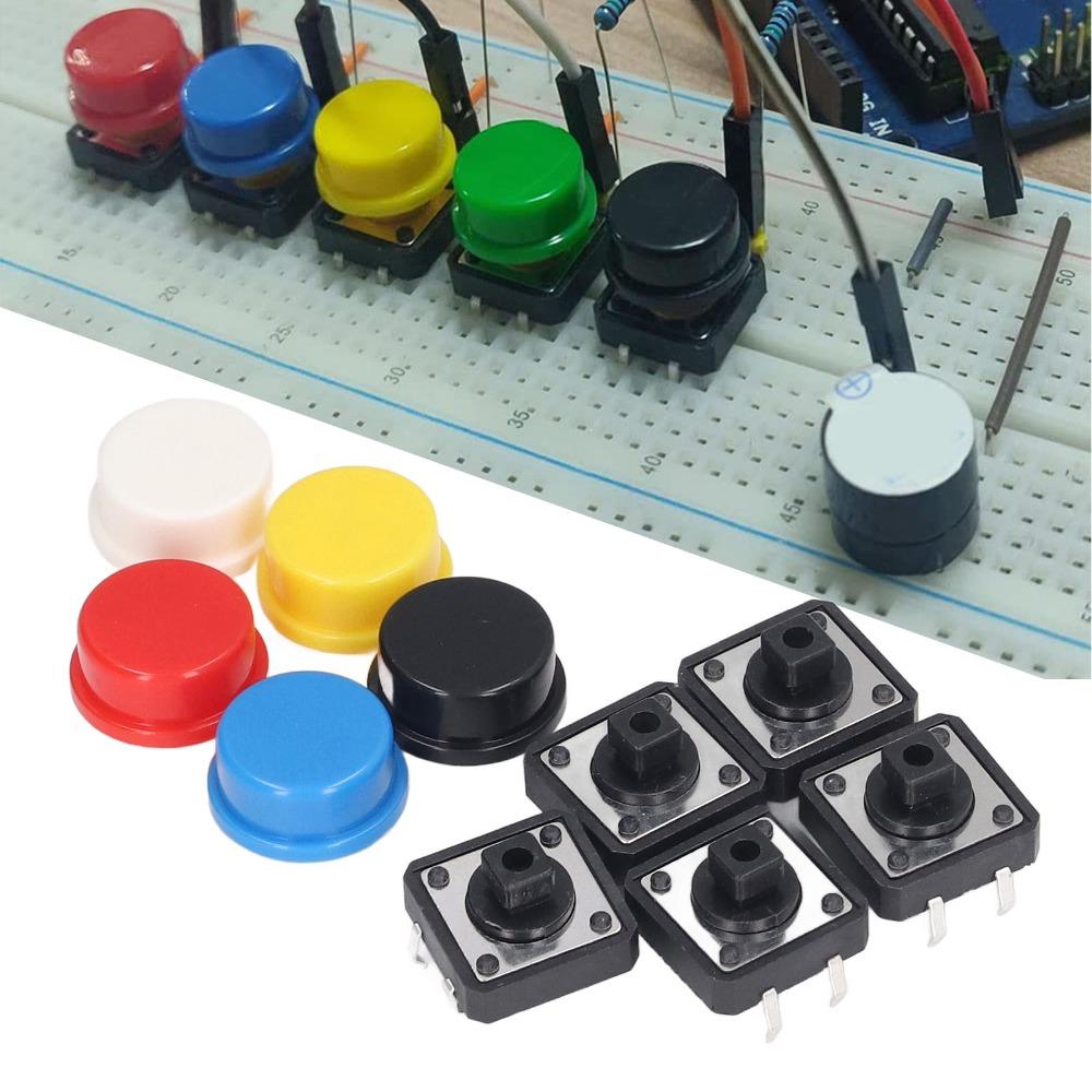 25 PCS Round Shape Tact Push Button Switch 4 Pin 12x12x7.3mm SMD PCB Micro Switch 5 Colors Momentary Tactile Push Button Kit