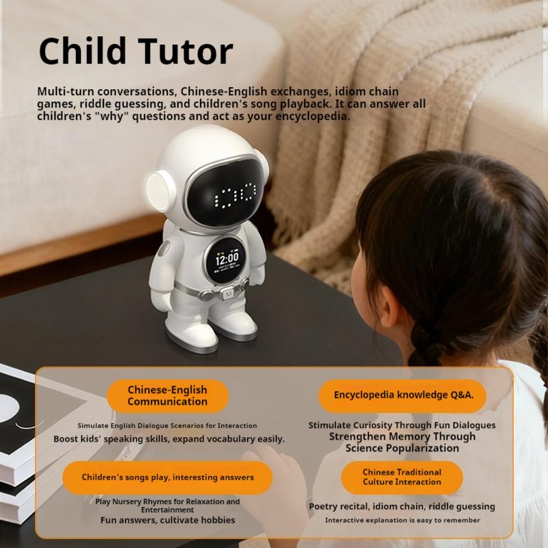 Ai Intelligence Robot Wifi Bluetooth Voice Control Chat Companion Learning Machine With Clock Alarm Desktop Speaker For Kids
