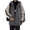 Men's Winter Sherpa Fleece Hooded Jacket - Korean Style Color Block Lambswool Patchwork
