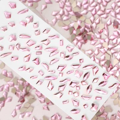 Pink Flat Bottom Diamond Nail Art Jewelry Mixed Butterfly Crooked Horse Eye Glass Special-Shaped Diamond Fairy Finger Pink Diamond Nail Art
