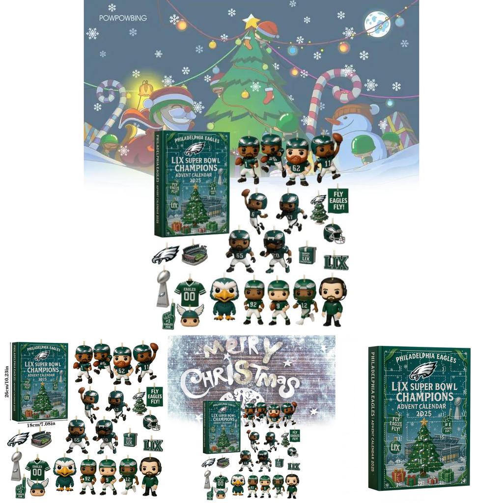 Kalendarz Adwentowy Philadelphia Eagles Blind Box z Akrylowymi Ornamentami na Prezenty Świąteczne