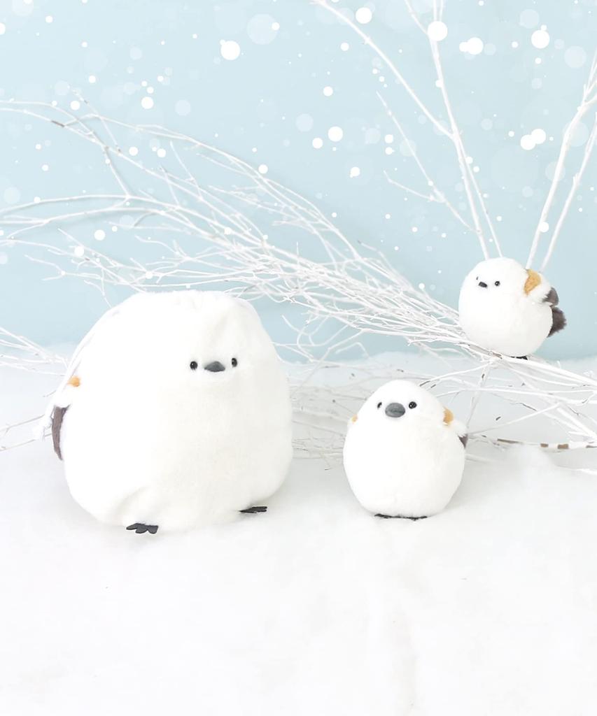 Bleu Bleuet Soothing Plush Chubby Snow Fairy Bird Long-tailed Tit, Fluffy, Palm-Sized Toy, Mascot,