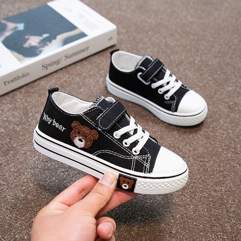 Children's Canvas Shoes New Spring and Autumn Boys' Soft Sole Sports Shoes Girls' Fashionable Big Kids' Velcro Sneakers
