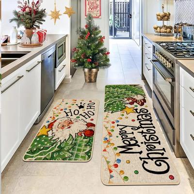 2-teiliges Weihnachts-Festival-Teppichset Küchenmatten-Kombination, Eingangshallen-Fußmatte schmutzabweisend und pflegeleicht Heimdekor