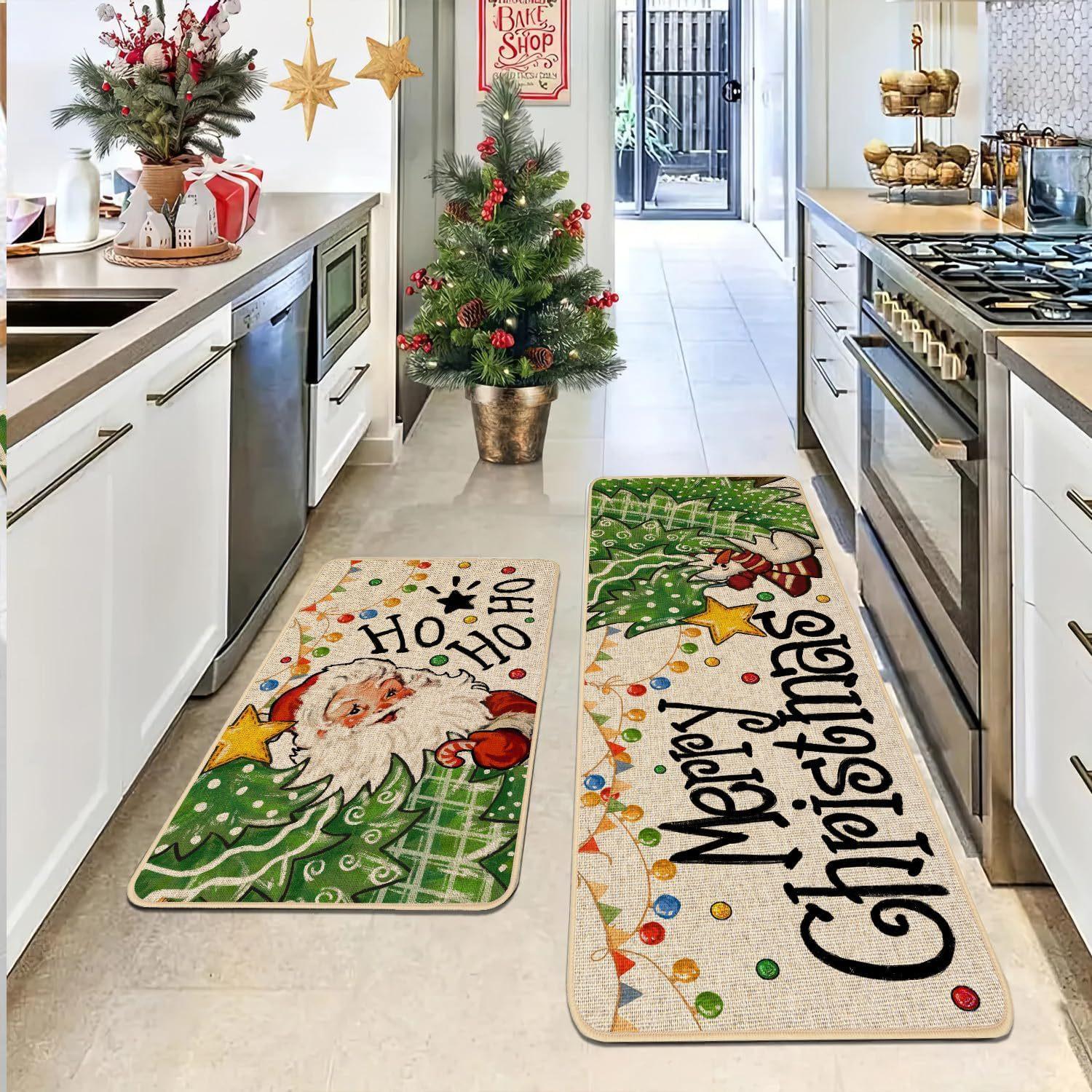 

2-Piece Christmas Festival Rug Set Kitchen Mat Combo, Entrance Hall Doormat Stain-Resistant and Easy-Care Home Decor 2PC 40x60 40x120CM