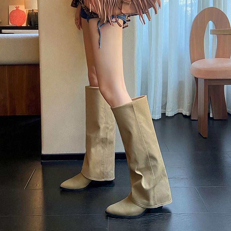 Vintage Women Western Cowboy Knee High Boots Fashion Thick Heel Autumn Winter Laides Trouser Legs Long Botas De Mujer