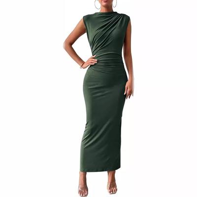 Summer Women's Dress Sleeveless Back Split Pleated Tight Dresses