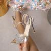 Fashion Shimmer Evening Rhinestone - Encrusted Heels Women, Silver Mirror - Patent Party Shoes, Glam Red - Carpet Footwear