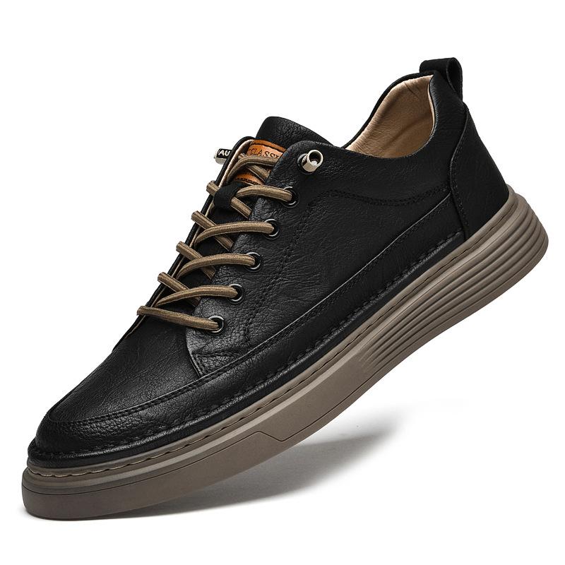 2024 New Shoes for Men Genuine Leather Casual Shoes Fashion Concise Striped Flat Skateboard Shoes Cow Leather Sneaker