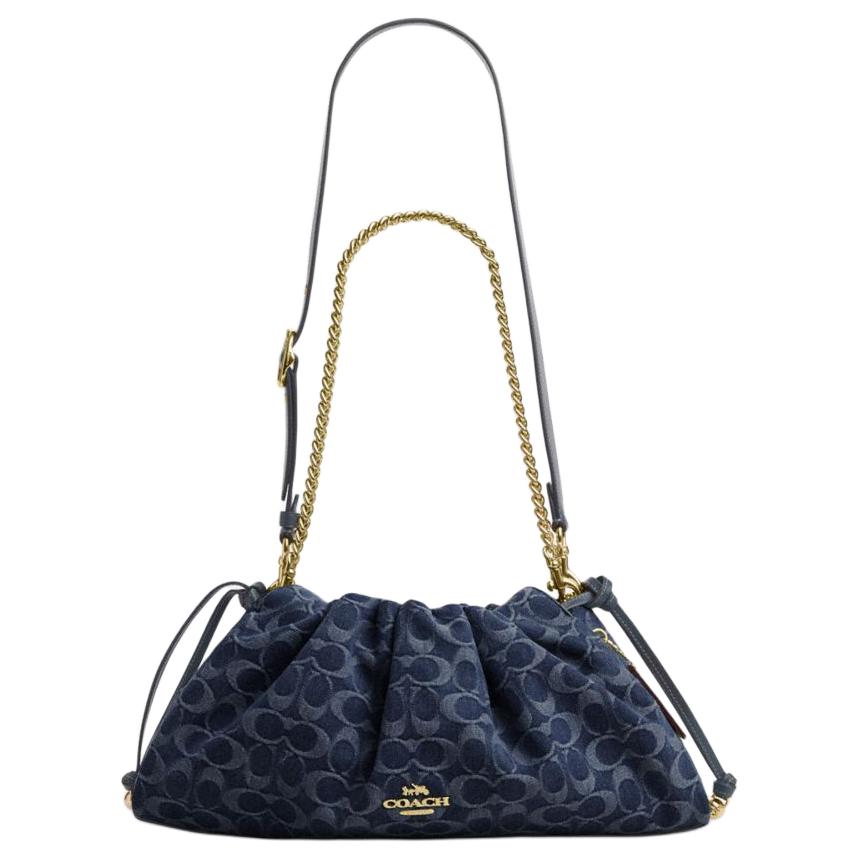 Coach Faye 38 Classic Monogram Logo Drawstring Closure Detachable Shoulder Strap Denim Tote Bag Large Women Tote Bag Indigo CDB97-IMTYV