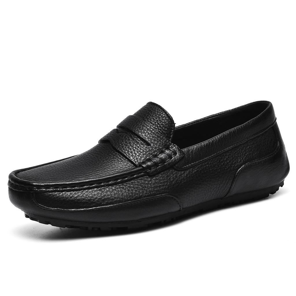 2025 Autumn and Winter New First-layer Leather Lazy Shoes Small Size Men's Casual Leather Shoes Soft-faced Leather Doudou Shoes Driving Shoes