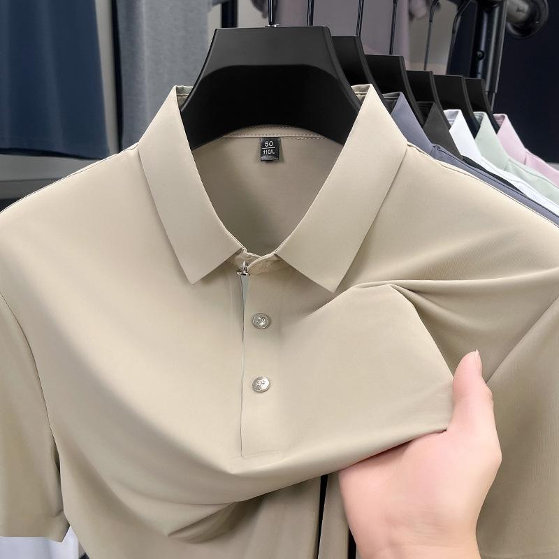 Direct T-Shirt Short-Sleeved Medium Blue Solid Color Casual Ice Silk Men'S Polo Shirt