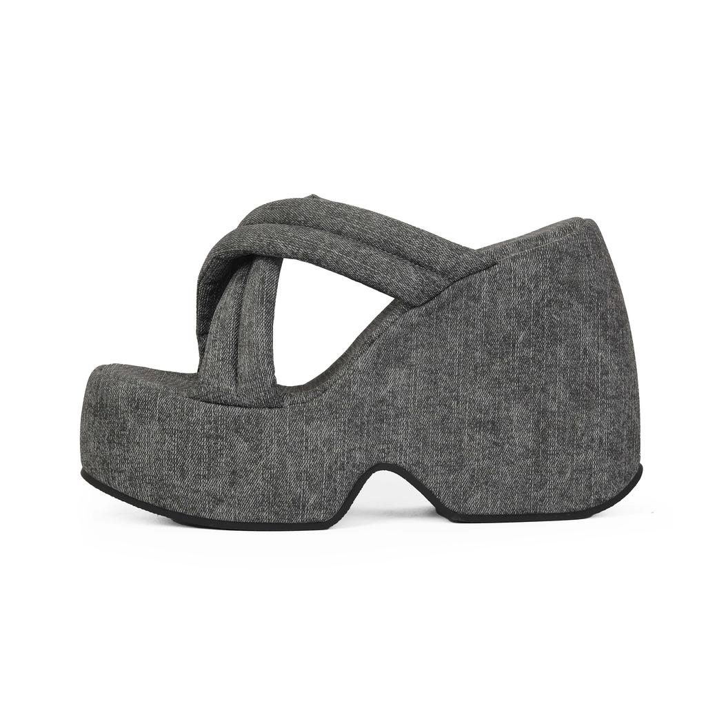 Krazing Pot Mules Polyurethane Summer Size 43 Women Platform Super High Heels Women Peep Toe Slip On Waterproof Sandals