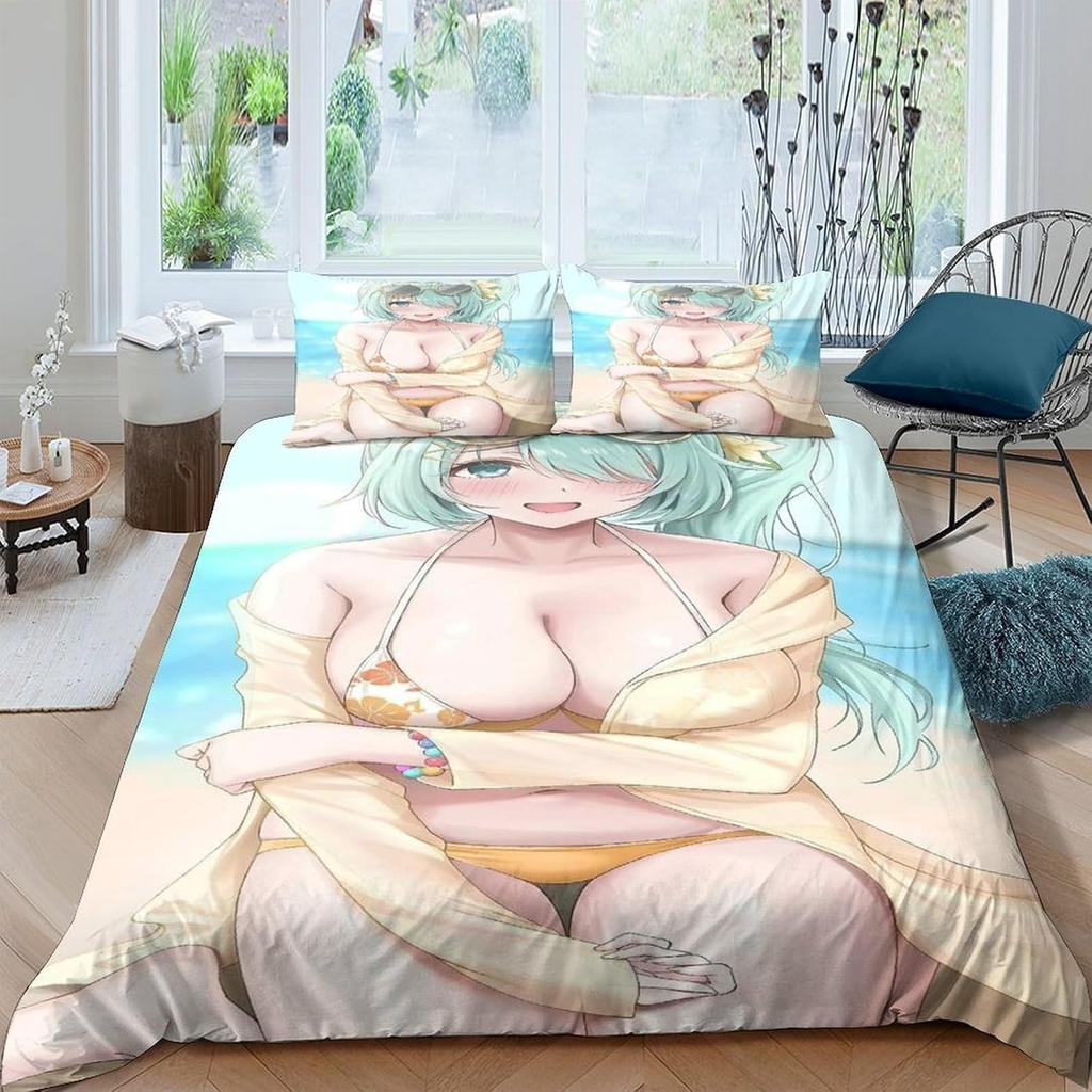 Full and Sexy Girl 3D Printed Anime Girl, Child Girl, Boy, Adult Duvet Cover, Bedding Sheet, Zipper and Pillowcase, Soft Ultra-f