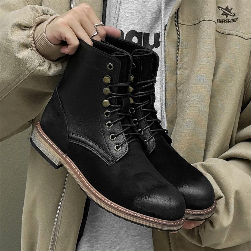 Grande taille mode homme extérieur bottes désert noir marron chaussures cuir naturel cowboy tooling botte de travail beau haut botas mâle