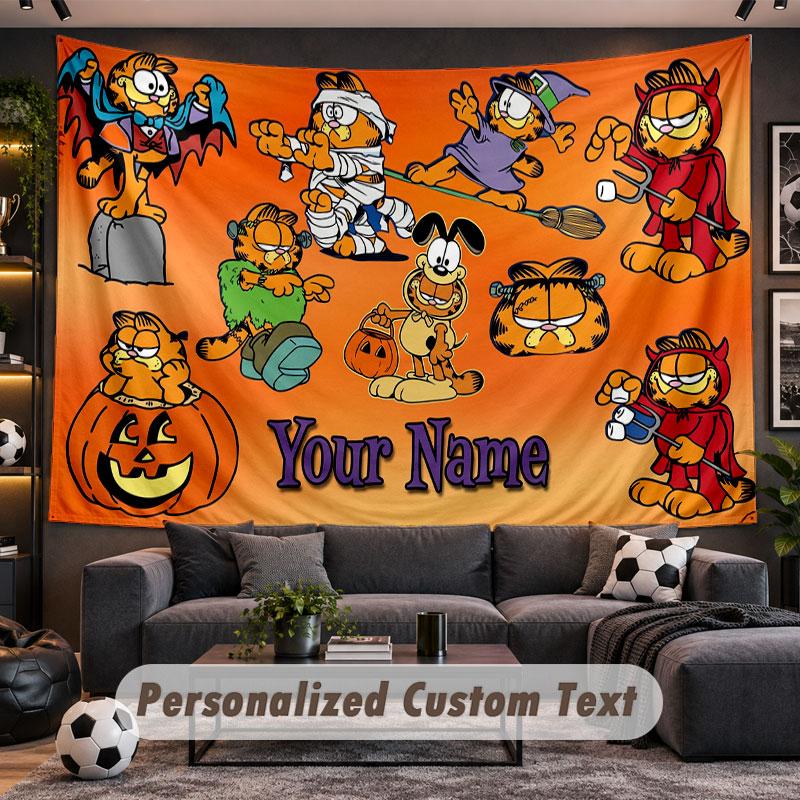 Wall Hanging Tapestry Custom NameGarfield Pattern Personalized Printed Fabric Wall Decor