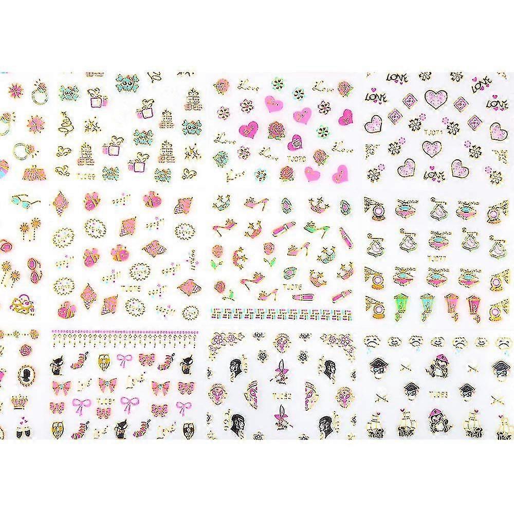 30 pieces of golden nail stickers, 3D nail art supplies, metal nail stickers, stars, moon hearts, butterflies, sparkling nail art designs, self-adhesi