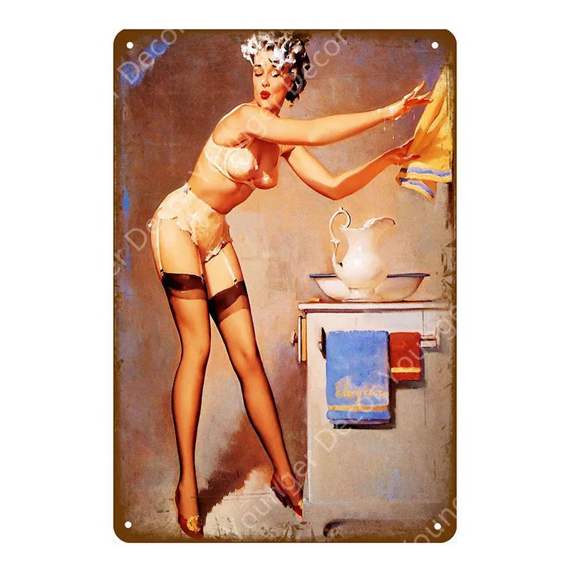 Vintage Retro Sexy Dame Pin Up Girl Malerei Blechschilder Metall Poster Wandaufkleber Bar Kaffeehaus Club Heimdekoration YI-076