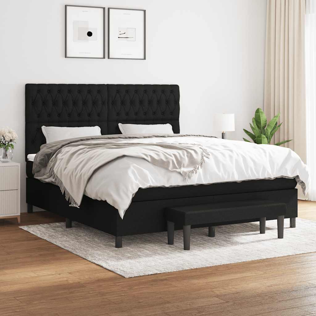 Box Spring Bed with Mattress Black 180x200 Cm Fabric