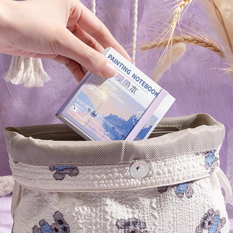 1Pc With Palettle Mini Painting Notebook Portable 50 Sheets School Sketching Creative Students Stationery Supply Watercolor