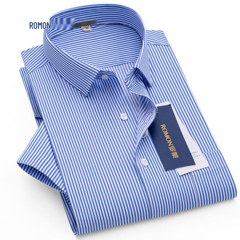 ROMON Men's Business Casual Striped Long-Sleeve Shirt