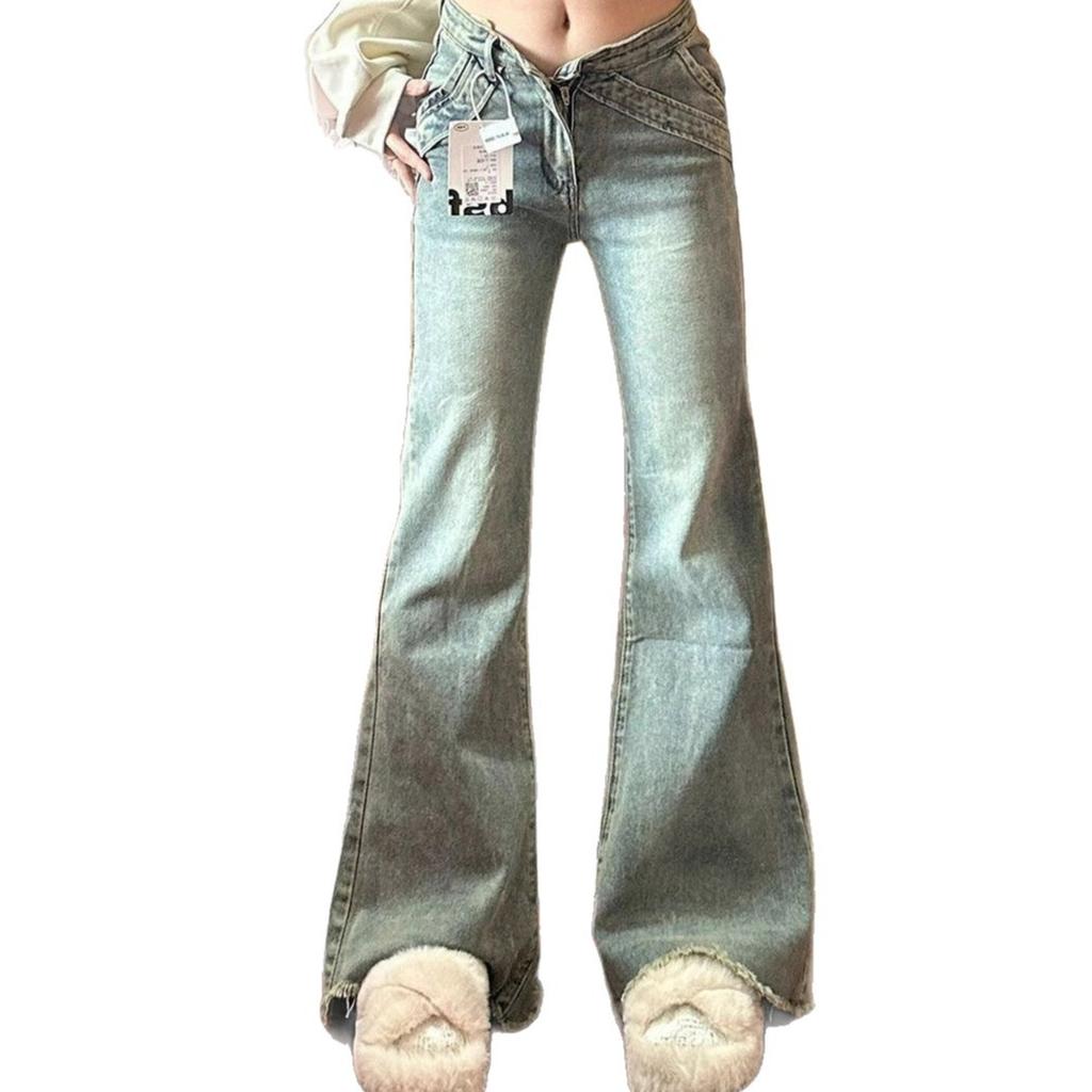 Comfortable Micro Flare Jeans Women Retro Burlap Trailing Trousers Petite High Waisted Skinny Horseshoe Trousers Jeans for Women Long Denim Pants