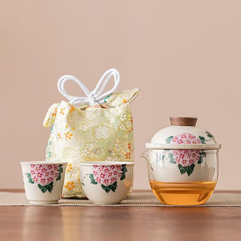 Hydrangea | Women'S Travel Tea Set, Small Set, One Pot And Two Cups, Value-Added Outdoor Camping, Portable Express Cup Gift