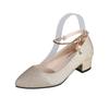 Mom Shoes Thick Heel Medium Heel Shallow Mouth Women's Single Shoes Spring New Women's One-word Buckle Fashionable Metal Decorative Women's Shoes