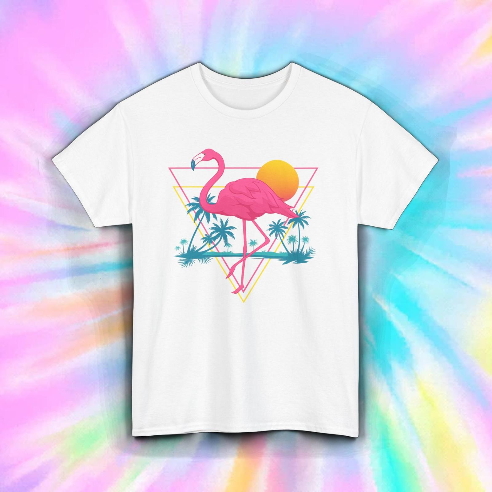 Retro Flamingo Shirt Pink Bird Triangle Sunset Palm Beach Aesthetic Tee S-5XL XXL