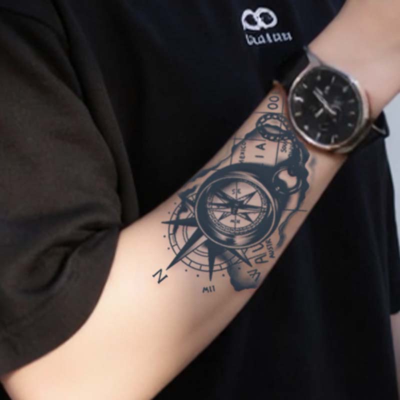 1Pc Compass and Anchor Nautical Waterproof Temporary Tattoo Stickers, Long-lasting Waterproof for One To Two Weeks, For Arm, Leg