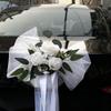 7-teiliges Set Hochzeitsauto Türgriff Spiegel Blumen-Set Band Schleifen Weiße Künstliche Rose Just Married Auto Dekor Zubehör