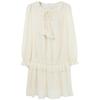Women's Textured A-line Midi Dress with Ribbon Tie