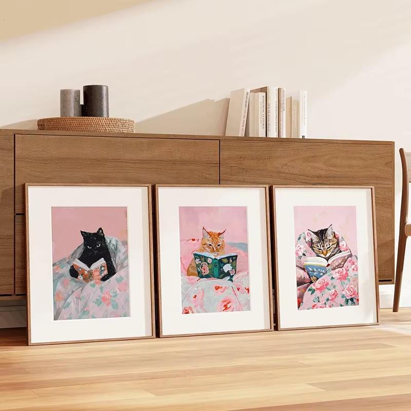 Funny Tabby Cat Reading Books Art Poster Vintage Cute Animals Wall Canvas Painting Book Lover Pet Gift Decoration Pictures Print