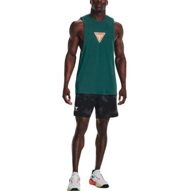 Under Armour Project Rock Johnson Logo Print Straight-Leg Sports Shorts Men Bottoms Black 1377438-001