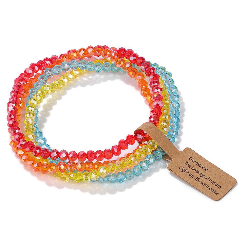 Set da 4 Pezzi Braccialetti Elastici con Perline di Cristallo Lucido Bohemien Facettati Colorati Braccialetti con Perline di Vetro di Cristallo Set di Braccialetti per Donne